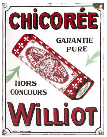 CHICORÉE WILLIOT : Plaque émaillée bombée. Très 