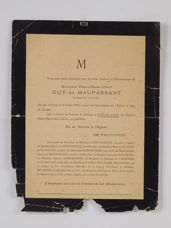 [MAUPASSANT, (Guy de)] - Faire-part de décès de 