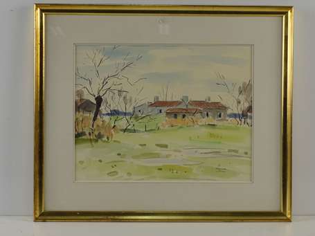 CHESNEAU Marcel (1902-1975) Ferme. Aquarelle 