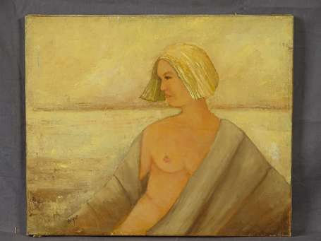HELYET (1935- ) Buste dénudé. Huile sur toile 