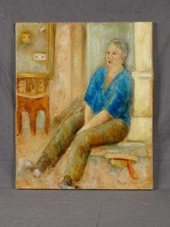 HELYET (1935- ) Femme assise. Huile sur toile 