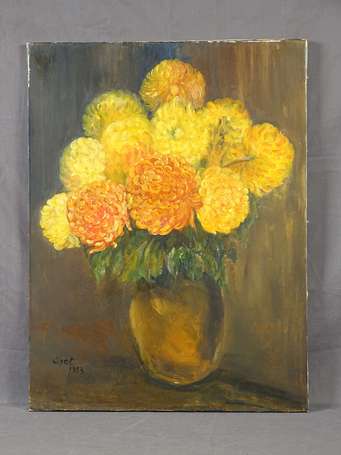 HELYET (1935- ) Chrysanthème. Huile sur toile 