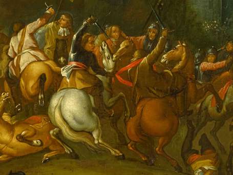 Ecole XVIIIème siècle Choc de cavalerie Huile sur 