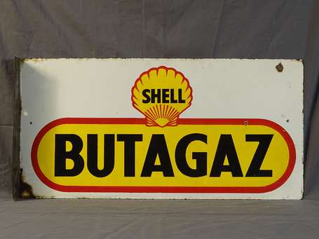 SHELL Butagaz :  Plaque émaillée double-face à 