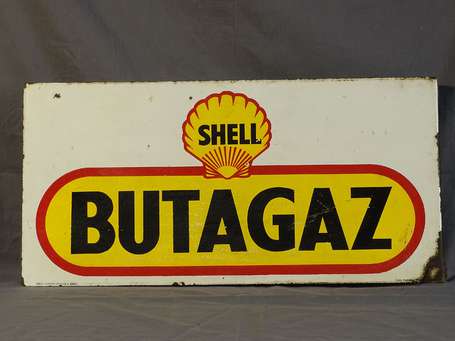 SHELL Butagaz :  Plaque émaillée double-face à 