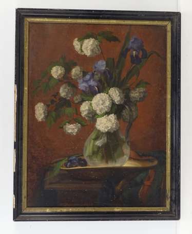 DECAN C., fin XIXe, Bouquet d'iris et de viornes 