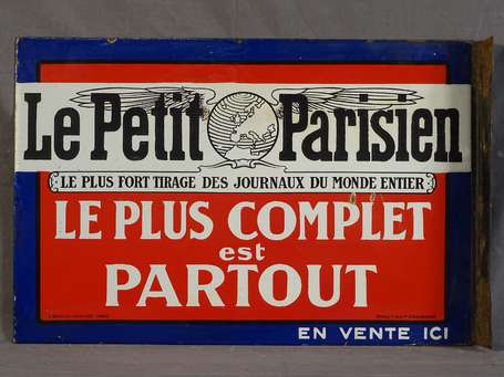 LE PETIT PARISIEN : Plaque émaillée double-face à 