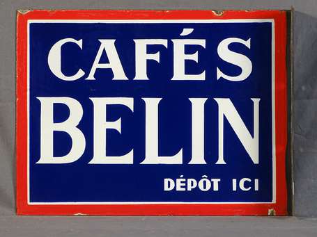 CAFÉS BELIN « Dépôt Ici » :  Plaque émaillée 