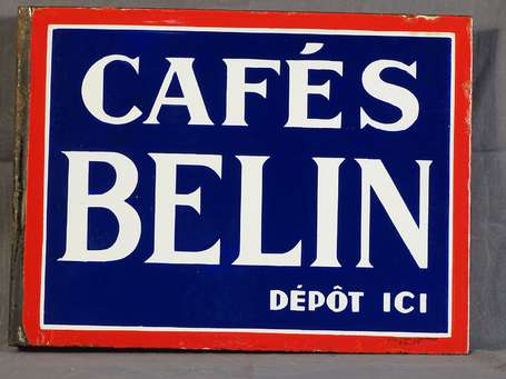 CAFÉS BELIN « Dépôt Ici » :  Plaque émaillée 