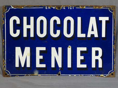 CHOCOLAT MENIER : Plaque de rue émaillée. Patine 