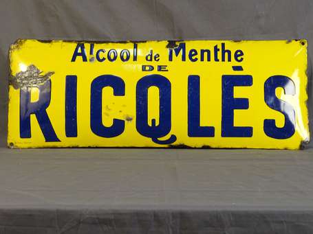 RICQLÈS Alcool de Menthe : Bandeau émaillé bombé. 