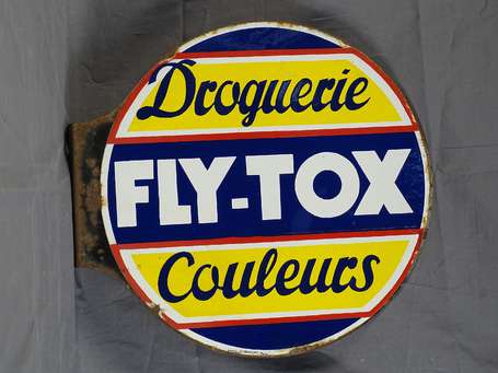 FLY-TOX  Plaque émaillée double-face à équerre. 