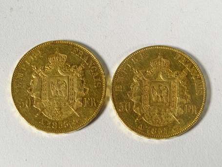 2 pièces 50 Francs or Napoléon III tête nue 1855 A