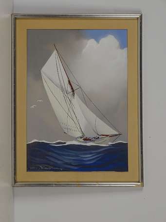 HAFFNER Léon (1881-1972) Voilier navigant. Gouache