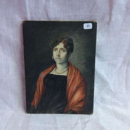 ECOLE XIXème, Portrait de femme, Aquarelle. 22 x 