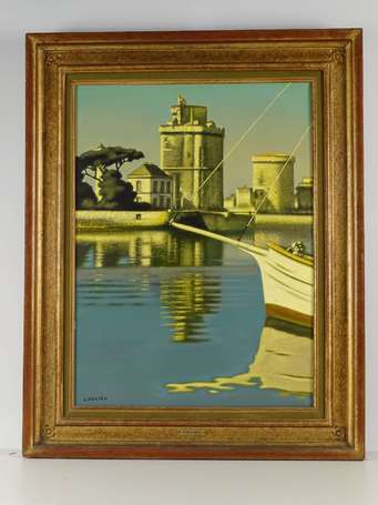 COULIOU (1916-1995) -  A la Rochelle, huile sur 