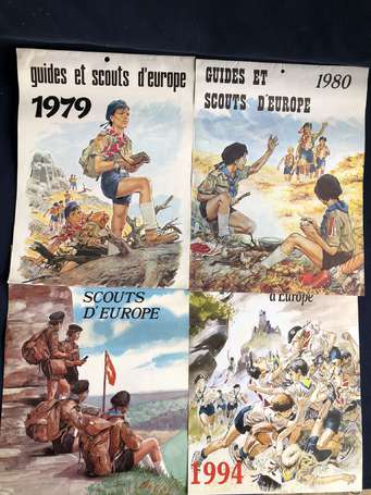 Scoutisme - 4 calendriers anciens illustrés par P.