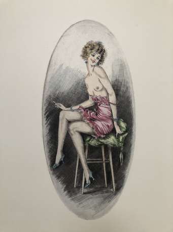 Nu curiosa - Gravure représentant une femme seins 