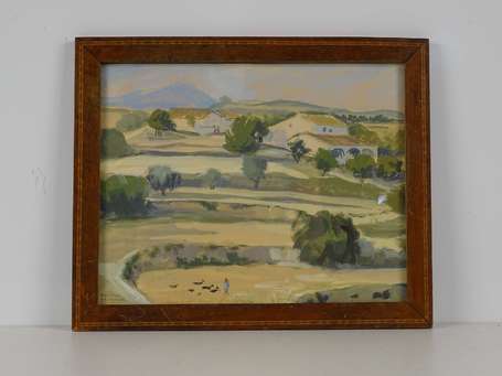 GRIMARD Berthe Xxé Paysage au mas Gouache, signée 