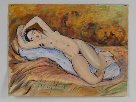 PAQUEREAU Paul (1871-1950) Nue allogée Aquarelle 