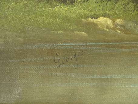 GEORGES XIXé Paysage animé. Huile sur toile signée