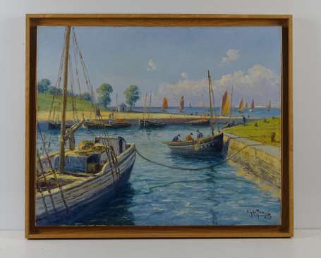 GAUFFRIAUD Emile Départ de pêche Huile sur toile 