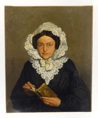 ECOLE XIXe, Portrait de femme, Huile sur toile, 87