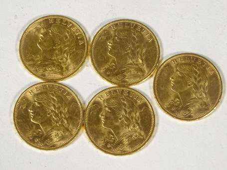 5 pièces 20 Francs or Suisse. Poids : 32,2 g