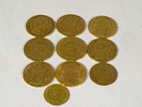 Lot de 10 pièces françaises en or comprenant : 8 