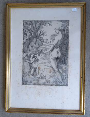 ADAM J. Xxé Femme et amour. Burin signé 44,5 x 31 