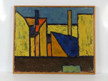 René Schlachter dit Téo Xxé Paysage urbbain, huile