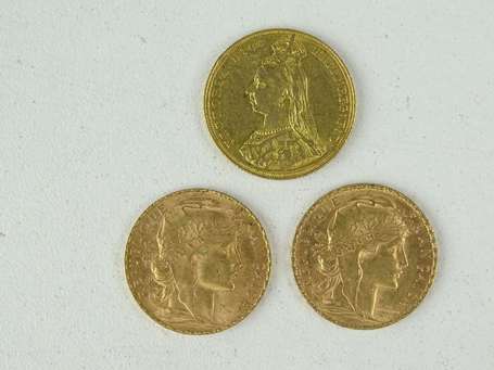 Deux pièces de 20 francs or 1904 et 1913. Joint un