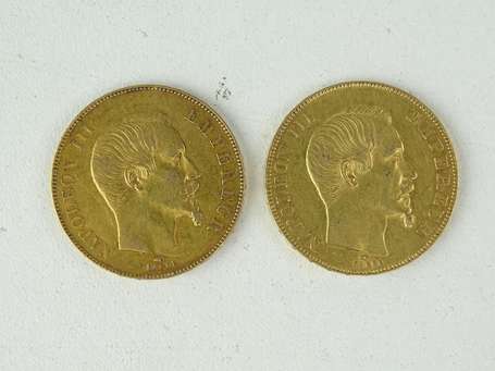 Deux pièce de 40 francs or Napoléon III tête nue 