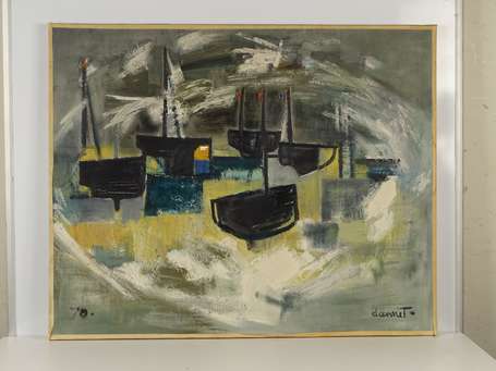 DANNET Jean (1912-1997) Bateaux sur la grève Huile