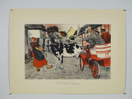 LA VACHE CURIEUSE : Planche lithographiée signée 