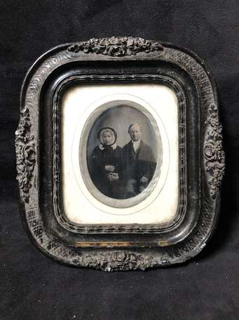Daguerréotype de 1856 sous cadre bois noir , 