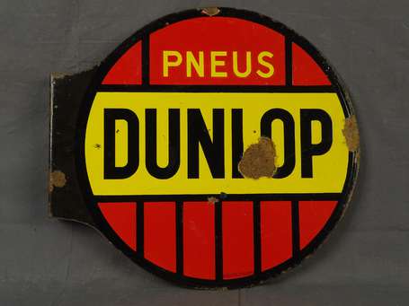 DUNLOP : Plaque émaillée double-face à équerre. 