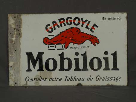 MOBILOIL : Plaque émaillée double-face à équerre 