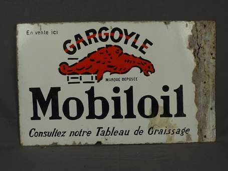 MOBILOIL : Plaque émaillée double-face à équerre 