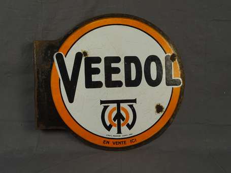 VEEDOL :  Plaque émaillée double-face à équerre. 