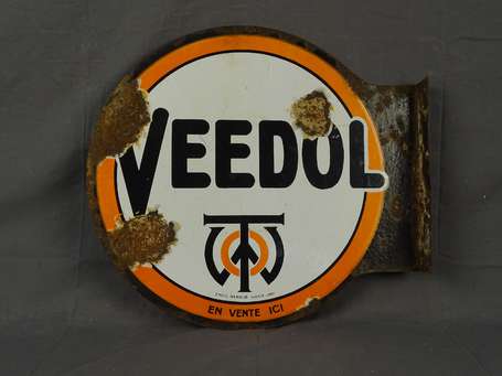 VEEDOL :  Plaque émaillée double-face à équerre. 