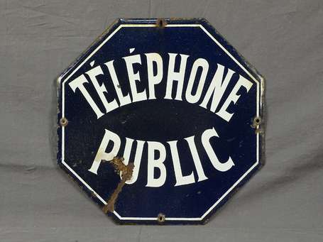 TÉLÉPHONE PUBLIC : Plaque émaillée hexagonale. 29.