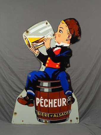 PÊCHEUR Bière d'Alsace : Plaque émaillée en 