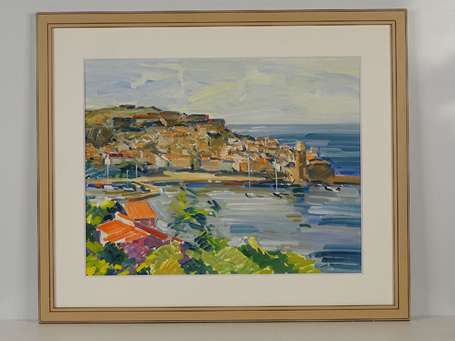 CHABOT Jean (1914-2015) Vue de port. Gouache 