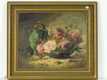 VALLON G. XIX-Xxé Bouquet Huile sur toile signée 