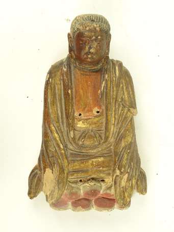 Ensemble de cinq Bouddhas en demi-relief en terre 
