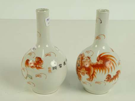 CHINE Paire de petits Vases bouteille en 