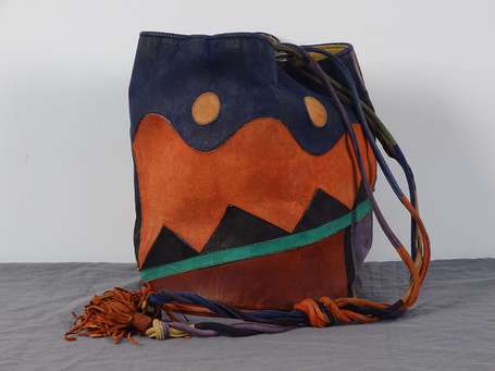 RENAUD PELLEGRINO, sac seau en patchwork de cuir 