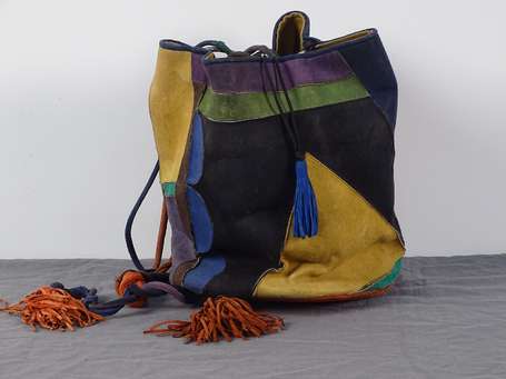 RENAUD PELLEGRINO, sac seau en patchwork de cuir 