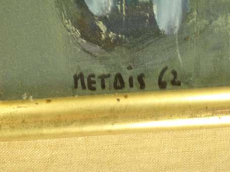 METAIS (XXe), Paysage portuaire. Huile sur panneau